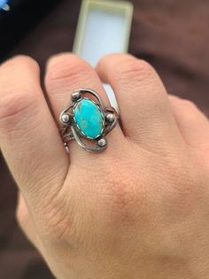 Silver  vintage statement ring Vintage Oval Turquoise Ring Hallmarked, Classic Turquoise Ring For Collectors, Classic Turquoise Rings Collectible, Vintage Turquoise Open Ring Adjustable, Vintage Adjustable Turquoise Ring, Vintage Adjustable Turquoise Open Ring, Vintage Sterling Silver Hallmarked Turquoise Ring, Vintage Oval Turquoise Gemstone Ring, Vintage Turquoise Open Ring Jewelry