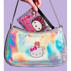 Hello Kitty And Friends Cat Pattern Heart & Chain Decor Holographic Baguette Bag Shen X Sanrio Pu Leather Sku Hk202 Bag Length 10.2 Inch Bag Width 2 Inch Bag Height 7.1 Inch Handle Height 11.8 Inch Nail Art Mani Pedi Kit Sold Separately (Sku Hk201) New With Tags Ships In 1-2 Business Days Monday-Friday From Texas Condition: New With Tags Https://Poshmark.Com/Closet/Rhodonitedesign Hello Kitty Y2k, Y2k Hello Kitty, Holographic Bag, Cat Coin Purse, Hello Kitty Baby, Y2k Shoulder Bag, Kitty Baby, Hello Kitty Bag, Chain Decor