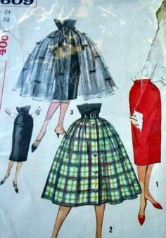 a woman's dress and skirt pattern from the 1950's, with an overlay