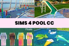 the sims 4 pool c features different types of water slides and floating toys for kids to play with