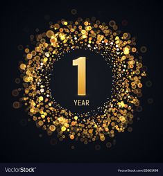 the number one year in gold and black background with circles on dark backgroun