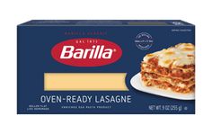 an image of a box of lasagna on a white plate with the word barila written in italian