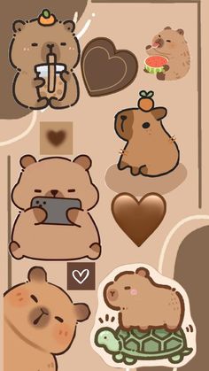 some stickers that are on the side of a cell phone with animals and hearts