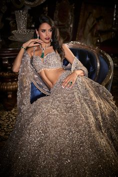 Grey Lehenga, Sequin Lehenga, Cancan Lehenga, Seema Gujral, Blouse Pictures, Indian Bridesmaid Dresses, Sangeet Outfit, Lehenga Dupatta, Padded Blouse