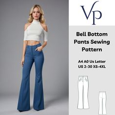 the bell bottom pants sewing pattern is shown