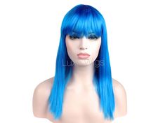 "Welcome to Funtasy Wigs - Premium quality theatrical Halloween costume / cosplay wigs at Discount Prices. Great looking Classic Bob anime cosplay sports fan costume wig.   Production Type: Custom Design Color: Sky Blue Length: 16\" Material: Deluxe Synthetic Wig Fiber Cap Size: 21.5\" One Size Fits Most Comfort Cap with Adjustable sizing Straps Condition: NEW Ready to Wear: Yes, no styling needed, just light brushing to get desired style USA Based Seller" Classic Long Bob, Fan Costume, Anime Cosplay Halloween, Classic Bob, Anime Wigs, Cosplay Halloween, Costume Wigs, Costume Cosplay, Long Bob