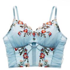 My Absolute Favorite Bra Brand - So Pretty And Comfortable New With Tags. Never Worn. No Defects. No Flaws. No Damage The Paloma Wireless Bustier Features A Keyhole Design, Custom Embroidery, And Ruched Details. Wireless Lined With Satin-Like Fabric, No Foam Padding Back Zipper Color: Aquamarine Spring Underwire Tops With Straps, Blue Summer Bra With Removable Pads, Summer Blue Bra With Removable Pads, Fitted Camisole Bra For Summer, Summer Tops With Removable Bra Pads And Underwire, Summer Fitted Camisole Bra, Bra-friendly Underwire Crop Top For Spring, Bra Friendly Underwire Crop Top For Spring, Fitted Blue Crop Top With Medium Bust Support