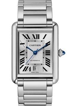 XL model, case dimensions: 41 mm x 31 mm, stainless steel interchangable bracelet, automatic 1847 MC.... Since the 19th century, Cartier has been an innovator in the world of Haute Horlogerie, bringing an elegant, luxe style to ingenious craftsmanship. Tank Must Cartier, Tank Must Watch, Cartier Tank Must, Beaded Crown, Tank Watch, Mens Tank, Cartier Tank, Cartier Watch, Fine Watches