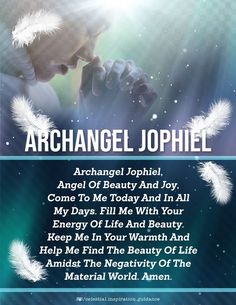 an angel with wings and the words, archangel jophiiel