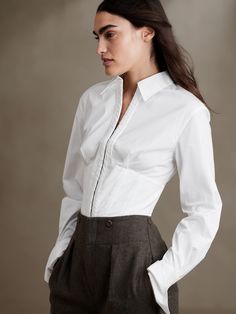 Araceli Corset Top | Banana Republic Top Banana, Corset Top, Empire Waist, White Shirt, Banana Republic, Vintage Inspired, Built In, Ruffle Blouse, Long Sleeve Blouse