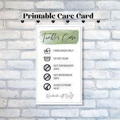 printable care card with instructions on how to use it