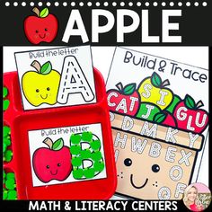 an apple themed math and literacy center for students to practice letter recognition with the alphabet