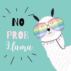 a llama wearing sunglasses with the words no prob llama