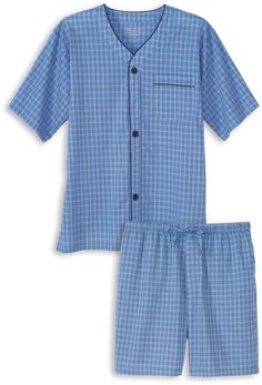 When temperatures rise or seasons change, these lightweight short pajamas will ensure you sleep cool and comfortable all night long. They're tailored in all-cotton madras plaid, a fabric known for its light touch and breathability. The pajama top has piping along the V-neck, button front, and chest pocket; the matching bottoms have a full elastic waist with an adjustable drawcord and a button fly. Together they create a timeless style that'll keep you looking smart and sleeping cool for many yea Cotton Pajama Shorts, Short Pajamas, Vermont Country Store, Madras Plaid, Seasons Change, Light Touch, Country Store, Lightweight Shorts, Plaid Shorts