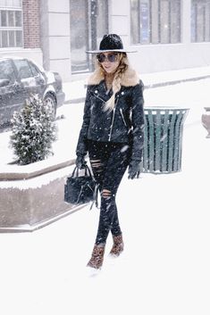 Snowstorm Chic with my BlankNYC Moto Jacket - Quartz & Leisure Caption This, Faux Leather Moto Jacket, Snow Storm