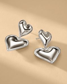 Marie Luxury Silver Earrings | Aureum Collective How To Pop Ears, Fragrance Gift, Double Heart, Belt Accessories, Silver Pieces, Pure Silver, Heart Earrings, Solid 925 Sterling Silver, Shop Necklaces