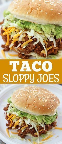 two pictures of taco sloppy joes on a white plate with the title above it