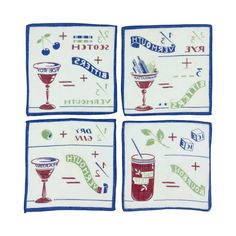 four napkins with different types of drinks on them