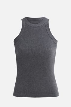 Basic Gray Stretch Tank Top, Stretch Ribbed Modal Tank Top, Gray Stretch Seamless Tank Top, Stretch Modal Tank Top With Seamless Construction, Seamless Modal Tank Top, Stretch Seamless Tank Top In Modal, Gray High-stretch Racerback Tops, Gray Ribbed Sleeveless Tank Top, Fitted Modal Casual Tank Top