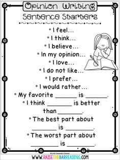 the opinion writing sentence worksheet for students to use in their own language skills