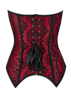 Red And Black Overbust Lingerie Corset   Condition: Brand New  Color:Red  Size:XS-XL  Material:Polyester,Brocade,Lace  Design:Strong Corset Cord Lacing,Regular Length,Steel Busk,  Back Style:lace-up  Includes: Corset  The black Lace adds a touch of elegance and sophistication, while the overbust design provides ample support and coverage. Whether you're looking to add some flair to your everyday look or want to turn heads at your next event, our Red Satin Overbust Corset with Black Detailing is Red Underbust Corset With Boning, Red Underwire Corset For Party, Red Underwire Party Corset, Red Gothic Corset For Night Out, Halter Dress Short, Overbust Corset, Tube Top Dress, Cardigan Sweater Coat, Evening Dresses Short