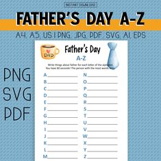 father's day a - z printable game with coffee mugs on it