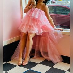 Bubble Gum Pink Tulle High Low Dress. Worn One For Pictures Super Fun Tulle High Low Dress, Bubble Gum Pink, Pink Tulle, Bubblegum Pink, Bubble Gum, High Low Dress, High & Low, High Low, Gum