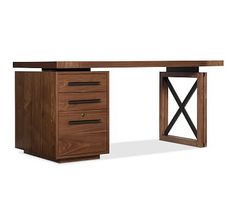 an office desk with two drawers and a wooden frame