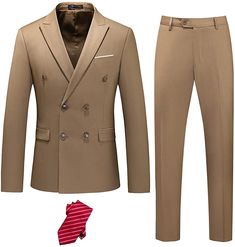 Miami Style Khaki Double Breasted 2 Piece Men's Suit Outer: 79% Polyester, 21% Viscose; Lining: 100% Polyester Button closure Imported The designer shoulders, pockets, and waistline have a trimming effect and makes you look trendy and stylish. Product include : coat and pants with tie Men's XS S M L XL 2XL 3XL 4XL Chest 30-32 34-36 38-40 42-44 46-48 50-52 54-56 58-60 Waist 24-26 28-30 32-34 36-38 40-42 44-46 48-50 52-54 Hip 30-32 34-36 38-40 42-44 46-48 50-52 54-56 58-60 Neck 13 14 15 16 17 18 1 Business Sets With Single Breasted Lapel Collar, Single Breasted Lapel Collar Business Sets, Tailored Double-breasted Business Set, Formal Sets With Pockets And Lapel Collar, Brown Double Breasted Suit With Welt Pockets, Slim Fit Workwear Sets With Pockets, Brown Double Breasted Suit With Lapel Collar, Fitted Business Sets With Pockets, Brown Long Sleeve Business Sets