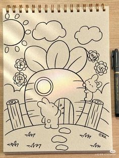 a coloring book with an image of a bird and flowers on it