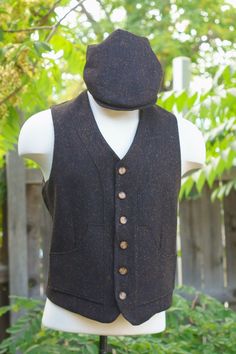 Fitted Tweed Hat For Fall, Fitted Tweed Fall Hat, Tweed Cap, Irish Tweed, Military Vest, Tweed Vest, Collar Vest, Wool Vest, Mens Clothing