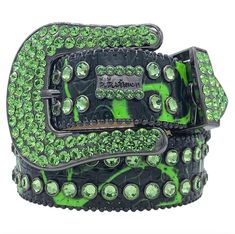 b.b. Simon Darband 2 – Electric Slime Green Crystal Belt - Dudes Boutique 2000s Belt, Cool Belts, Bb Simon Belts, Bb Simon Belt, Bb Belt, Y2k Belt, Dope Jewelry Accessories, Bling Belts, Crystal Belt