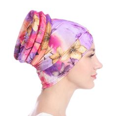 Women's Floral Printed Muslim Turban Hat Cap Multicolor Summer Turban, One Size Fits Most, Summer Headwrap Beanie One Size, One Size Summer Beanie Headwrap, One Size Summer Headwrap Hat, Spring Adjustable Headwrap, Pink Spring Headwrap One Size, Adjustable Pink Turban For The Beach, One Size Spring Beach Turban, Adjustable Pink Turban For Beach