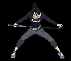 an anime character with black hair holding a baseball bat