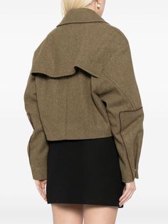 Victoria Beckham Cropped Wool Peacoat | Green | FARFETCH Wardrobe Edit, Yoko London, Wool Peacoat, Iconic Bags, Boots Fall, Exclusive Fashion, Notched Collar, Ski Wear, Ballet Flat Shoes