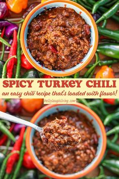 Spicy Turkey chili with beans, ground turkey, and aromatic spices Chili Recipe Ground Turkey, Spicy Turkey Chili Recipe, Spicy Turkey Chili, Seasoned Ground Turkey, Spicy Chili Recipe, Spicy Turkey, Turkey Chili Recipe, Classic Chili