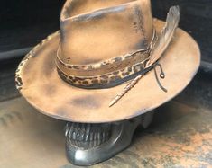 Rustic Fitted Handmade Hat Bands, Handmade Rustic Fitted Hat Bands, Rustic Fitted Hat For Kentucky Derby, Handmade Fitted Western Hats, Handmade Fitted Country Hat, Handmade Fitted Hat For Country Events, Handmade Fitted Fedora For Country Events, Handmade Fitted Hats For Western-themed Events, Custom Fitted Handmade Fedora