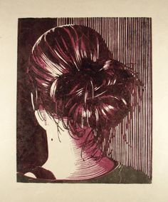 a drawing of a woman's head with her hair pulled back in a bun