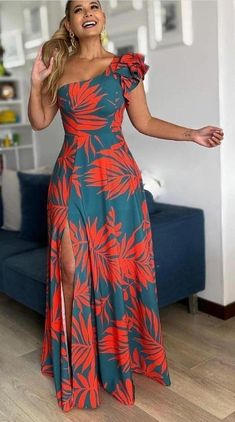 A Line Maxi Dress, Ruffle Maxi Dress, Long Red Dress, Floral Patchwork, Loose Outfit