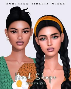 two women with long braids are shown in this digital art rendering image, both wearing head wraps