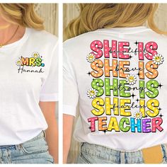 She Is Teacher Shirt, Custom Name Teacher Shirt, Teacher Bible Verse Shirt, Christian Lover Shirt, Teacher Gift, God Lover Shirt 👉 DISCLAIMER - Colors in listings may slightly vary depending on what device you are using - Prints may appear smaller depending on the shirt size ordered 👉 PRODUCT DETAILS: ★ GILDAN® 18000 Unisex Heavy Blend™ Crewneck Sweatshirt This well-loved sweatshirt is the perfect addition to any collection! The air-jet spun yarn and quarter-turned fabric helps eliminate creas Teacher Bible Verse, Bible Verse Shirt, Teacher Outfits, Unisex Tshirt, Teacher Gift, Custom Name, Bible Verse, Pocket Pouch