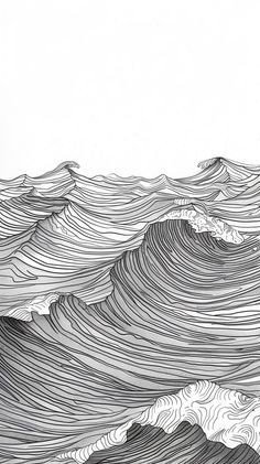 an ink drawing of waves in the ocean