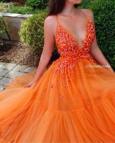 L'orange Blossoming Cusp Dress – Teuta Matoshi Beaded Orange, Orange Gown, Teuta Matoshi, Orange Prom Dresses, 3d Applique, Dama Dresses, Formal Prom Dresses, Diy Vetement, Coat Women Fashion