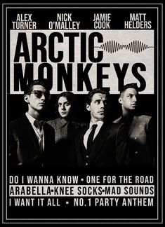 arctic monkeys AM fanart poster art black white alex turner matt helders jamie cook nick o’malley do i wanna know ru mine arabella music The Arctic Monkeys, Arctic Monkeys Wallpaper, رورونوا زورو, Monkey Wallpaper, Music Poster Ideas, Artic Monkeys, Poster Room