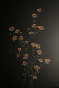 a vase filled with lots of flowers on top of a black table next to a window