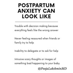 a poster with the words, postpartum anxiey can look like on it