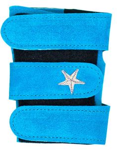 a pair of blue shoes with a starfish on the bottom and black soles