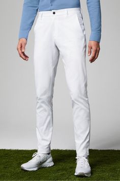 The High Side Chino (Slim Fit) FL2 Classic White male Activewear >> Mens >> Bottom >> Pants regular Buttery Soft/External Pockets/Zip Pockets White Slim Fit Bottoms For Business Casual, Spring Slim Fit Bottoms With Zip Fly, White Fitted Chinos With Straight Hem, Fitted White Chinos With Straight Hem, White Slim Fit Pants With Straight Hem, White Flat Front Bottoms For Business Casual, White Zip Fly Bottoms For Spring, Fitted White Golf Bottoms, White Bottoms With Zip Fly For Spring