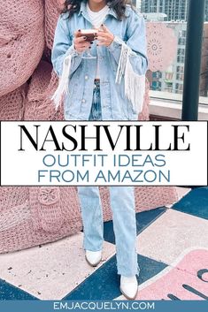 a woman standing in front of a pink couch text reads nashville out - ideas from amazon