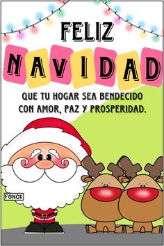 a spanish poster with santa claus and reindeers